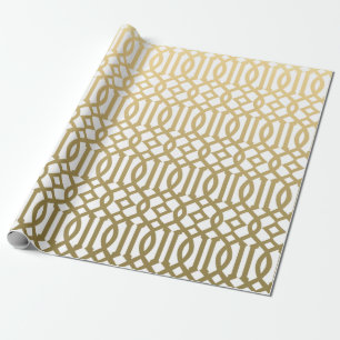Gold en White Modern Trellis Pattern Cadeaupapier