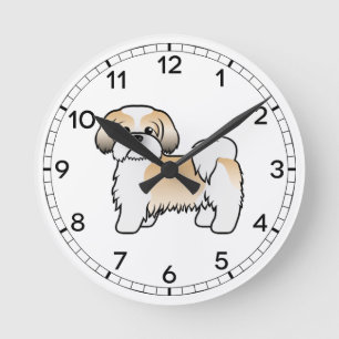 Gold en White Shih Tzu Cute Cartoon Dog Ronde Klok