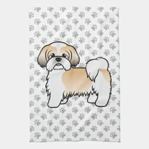 Gold en White Shih Tzu Cute Cartoon Dog Theedoek