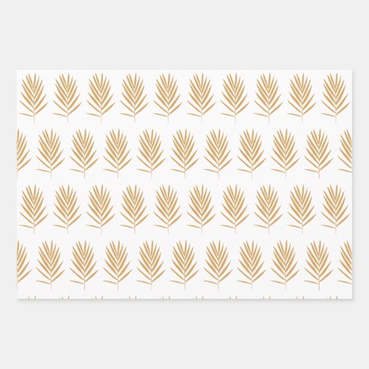 Gold- en White Tropical Palm Leaves Pattern Inpakpapier Vel (Voorkant 3)