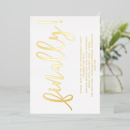 Gold- en witscript, eindelijk servicepartij folie uitnodiging (Staand Voorkant)