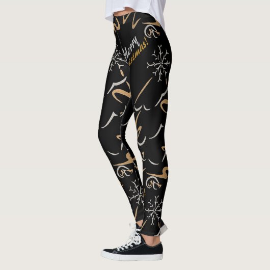 Gold- en zilverkerstboom (zwart) leggings (Links)