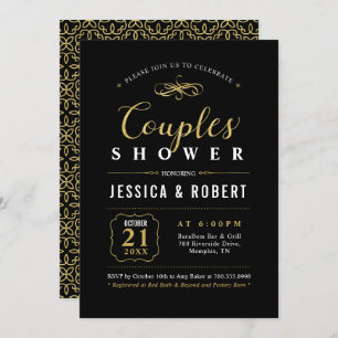 Gold en zwart   Elegant Couples Wedding Shower Kaart