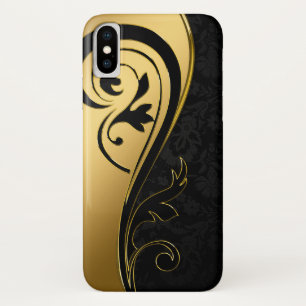 Gold- en zwart Floral-design iPhone X Hoesje