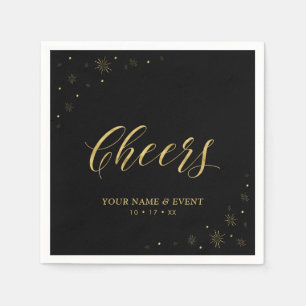 Gold en zwart Modern Sparkle Cheers Custom Party Servet