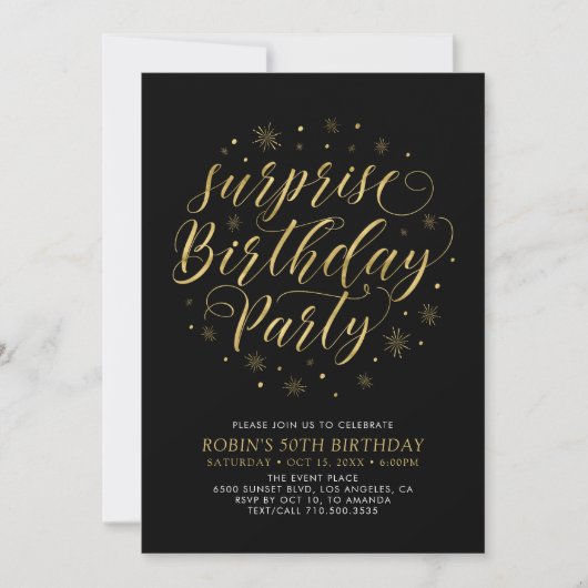 Gold en zwart | Moderne chic Surprise Birthday Kaart (Voorkant)