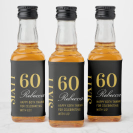 Gold- en zwart-Script elegant 60th Birthday Party Likeurfles Etiket
