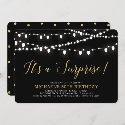 Gold en zwart | Verrassende 50e verjaardag Kaart (Voorkant / Achterkant)