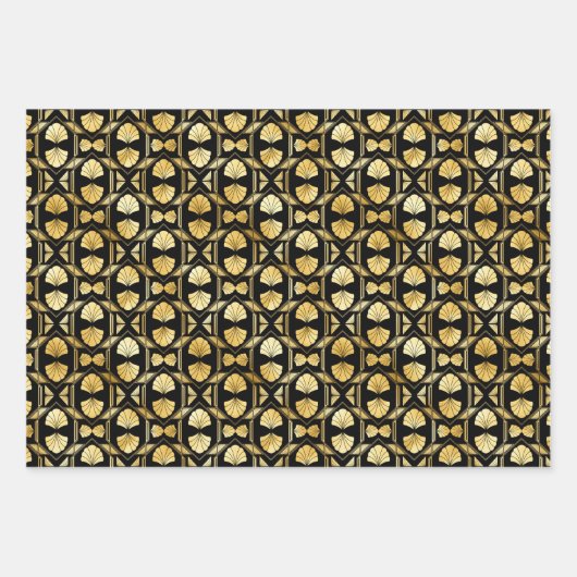 Gold- en zwarte Floral Art Deco-patronen Inpakpapier Vel (Voorkant 2)