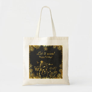 Gold- en zwarte illustratie- vrolijk kerstfeest tote bag