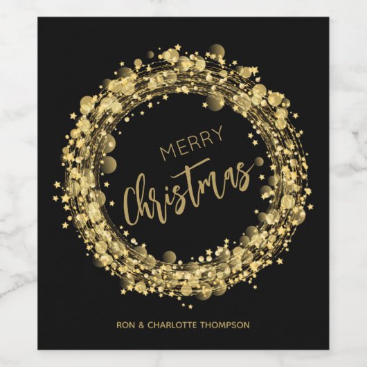 Gold- en zwarte kerst wijn etiket (Enkel label)