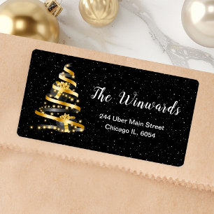 Gold- en zwarte kerstboom etiket