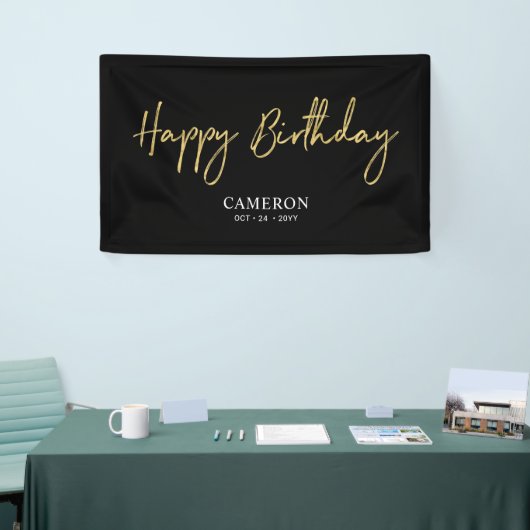 Gold- en zwarte, minimale aangepaste, Happy Birthd Spandoek (Beurs)