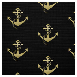 Gold- en zwarte Nautical Anchor Fabric Stof