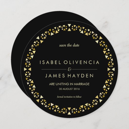 Gold Encrusted Band Sla de datumkaart op Save The Date (Voorkant / Achterkant)