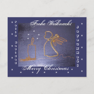 Gold - Engel Postkarte 4 sprach. Feestdagenkaart