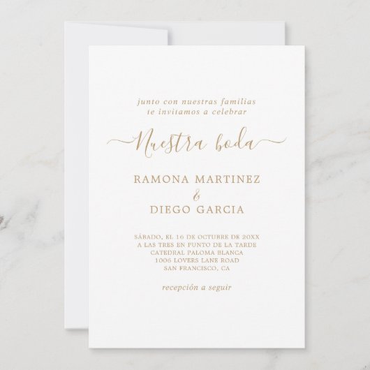 Gold Espagnol Nuestra Boda Invitation (Devant)