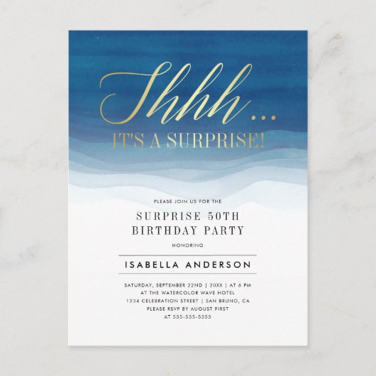 Gold Et Aquarelle Surprise Invitations Anniversair (Devant)