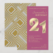 Gold et Argent Art Déco Invitation d'anniversaire (Devant / Derrière)