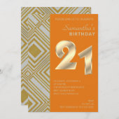 Gold et Argent Art Déco Invitation d'anniversaire (Devant / Derrière)