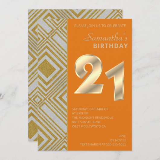 Gold et Argent Art Déco Invitation d'anniversaire (Devant / Derrière)