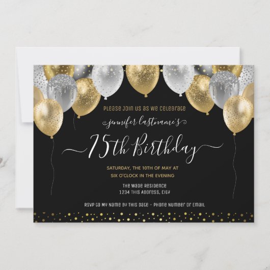Gold et Black Invitation du 75e anniversaire (Devant)