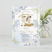 Gold et Blue Mexicaine Boy Girl Baptism Invitation (Debout devant)