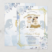 Gold et Blue Mexicaine Boy Girl Baptism Invitation (Devant / Derrière)