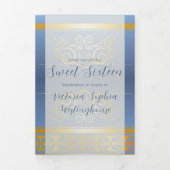 Gold et Blue Photo Sweet 16 Party Invitation (Page de couverture)