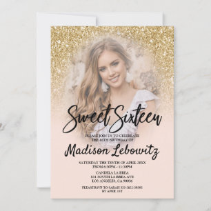 Gold et Blush Sweet 16 Photo Invitation Anniversai