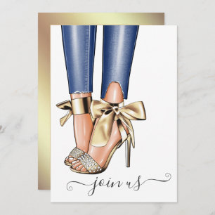 Gold et Denim Fashionista Bachelorette Invitation