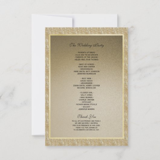 Gold et élégant programme de mariage de Gem (Dos)
