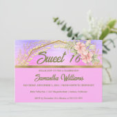 Gold et Floral Sweet 16 Invitation (Debout devant)