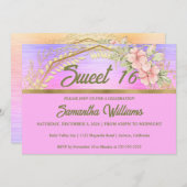 Gold et Floral Sweet 16 Invitation (Devant / Derrière)