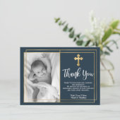 Gold et Navy Baptême bleu Photo Merci Cartes (Debout devant)