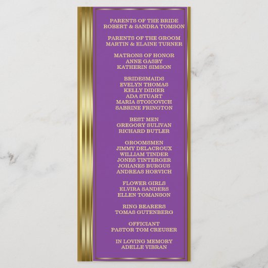 Gold et Royal Purple Mariage programme personnalis (Dos)