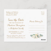 Gold et White Flower Enregistrer la date Cartes po (Dos)