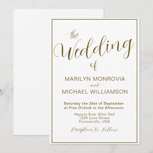 Gold et White Simple Elegant Wedding Invitation (Devant / Derrière)