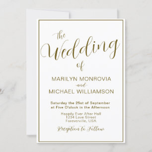 Gold et White Simple Elegant Wedding Invitation