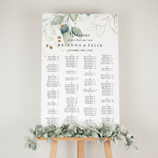 Gold Eucalyptus Alfabetical Seating Chart Poster