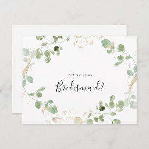 Gold Eucalyptus Bridesmaid Paper Card Notitiekaartje