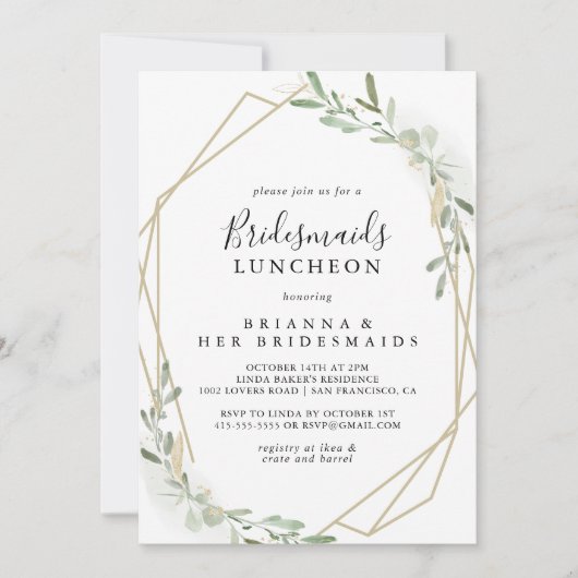 Gold Eucalyptus Bridesmaids Luncheon Shower Kaart (Voorkant)
