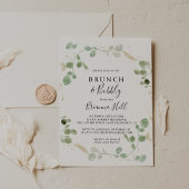 Gold Eucalyptus Brunch en Bubble Vrijgezellenfeest Kaart