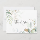 Gold Eucalyptus Calligraphy Flat Wedding Bedankkaart (Voorkant)