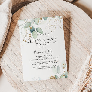 Gold Eucalyptus Calligraphy Housewarming Party Kaart