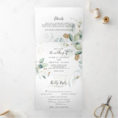 Gold Eucalyptus Calligraphy Wedding Drieluik Uitnodiging (Binnen)