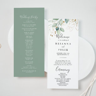 Gold Eucalyptus Calligraphy Wedding Programma