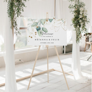 Gold Eucalyptus Calligraphy WeduwWelkomstbord Poster