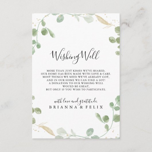 Gold Eucalyptus Foliage Weddenschap Informatiekaartje (Voorkant)