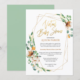 Gold Eucalyptus Greenery Virtual Baby shower Kaart